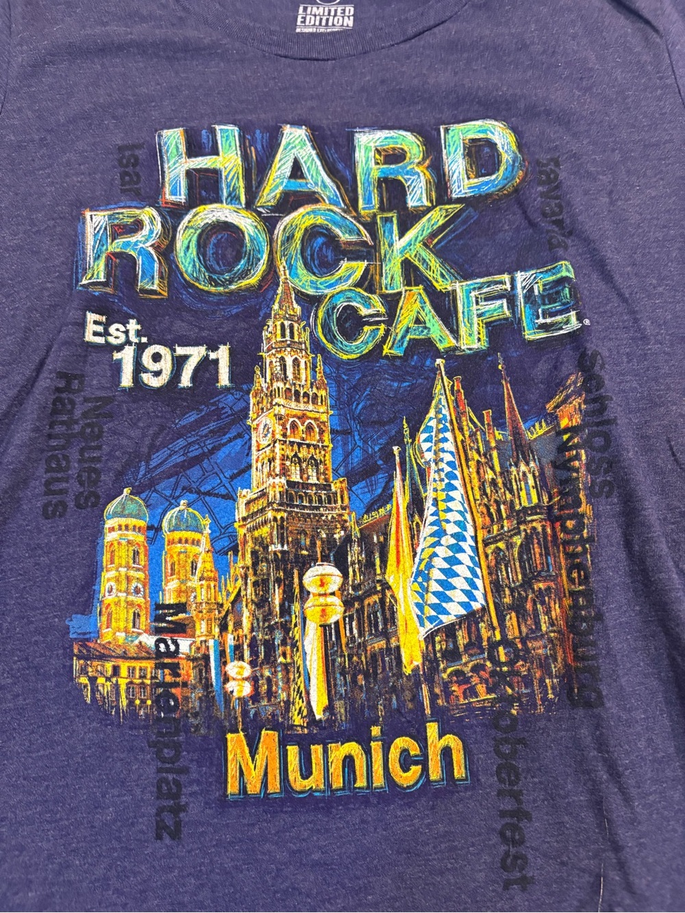 Hard Rock Cafe Purple Munich Skyline Graphic Tee